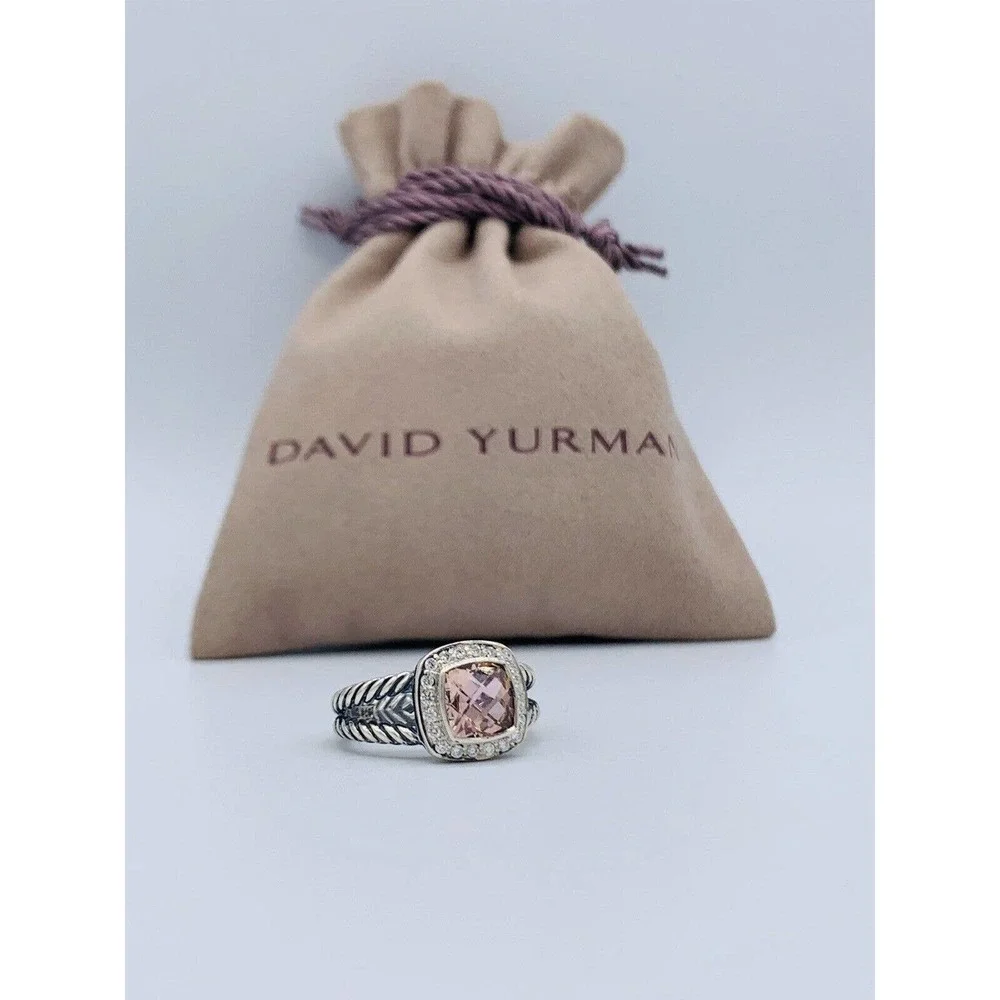 David Yurman Sterling Silver Morganite & Diamond Petite Albion Ring Size 7